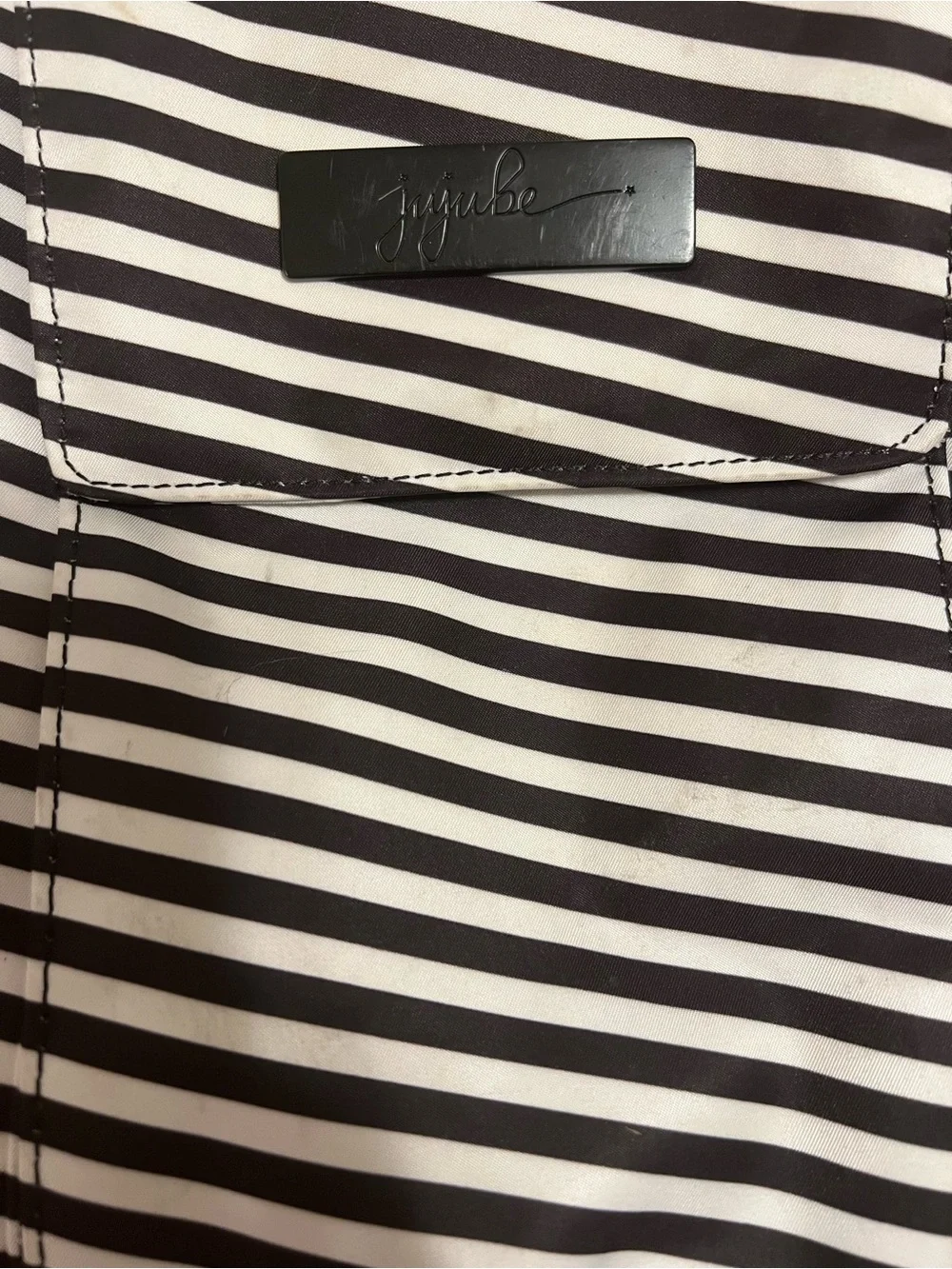 Jujube BRB Black and White Stripe Diaper Bag/Backpack, padded straps